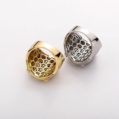 Men's Iced Out Masonic Ring | Retro AG Compass & Square Signet | Caratix