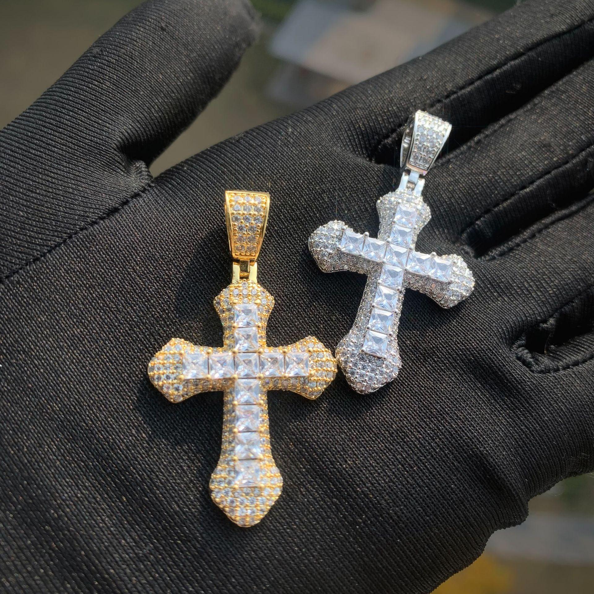 Large Cross Pendant Necklace | CZ Iced Out Hip Hop Chain - CaratixJewelry