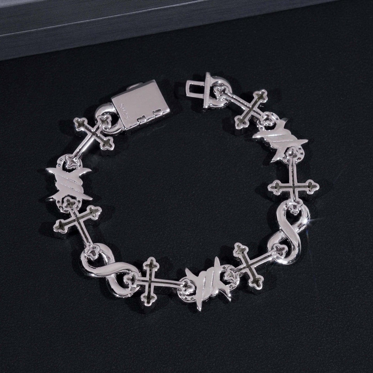 12mm Moissanite Cross Cuban Link Bracelet – S925 Sterling Silver Iced-Out Hip Hop Jewelry with Figure-8 Clasp - CaratixJewelry