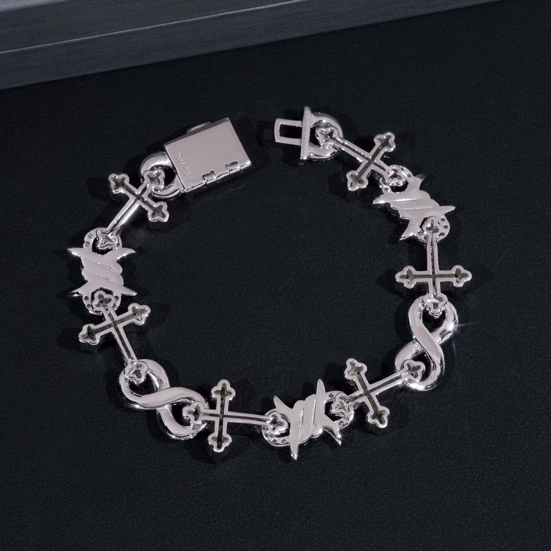 12mm Moissanite Cross Cuban Link Bracelet – S925 Sterling Silver Iced-Out Hip Hop Jewelry with Figure-8 Clasp - CaratixJewelry