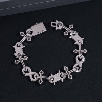 12mm Moissanite Cross Cuban Link Bracelet – S925 Sterling Silver Iced-Out Hip Hop Jewelry with Figure-8 Clasp - CaratixJewelry
