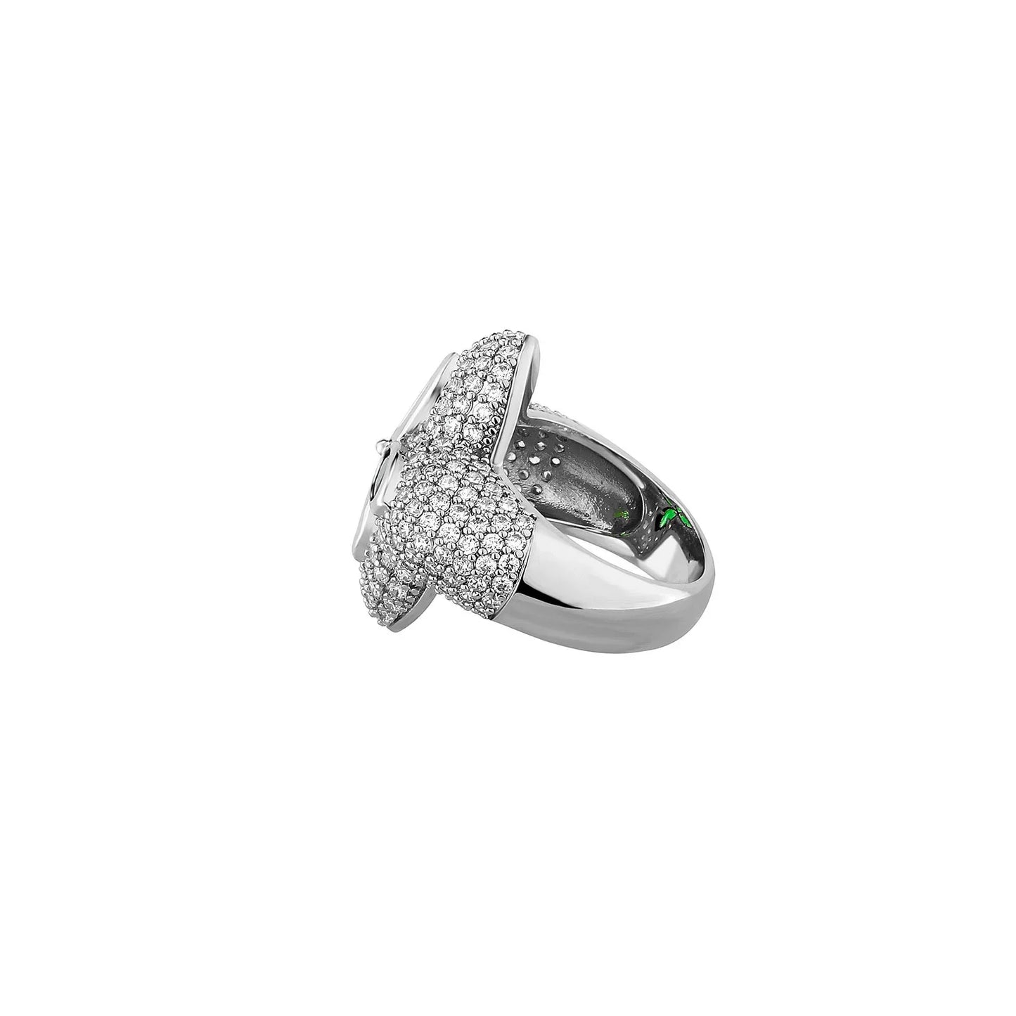 Men's Iced Out Four-Leaf Clover Ring | Flower Motif Hip Hop Band | Caratix