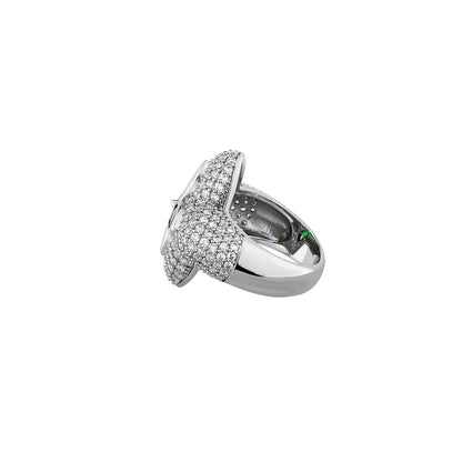 Men's Iced Out Four-Leaf Clover Ring | Flower Motif Hip Hop Band | Caratix