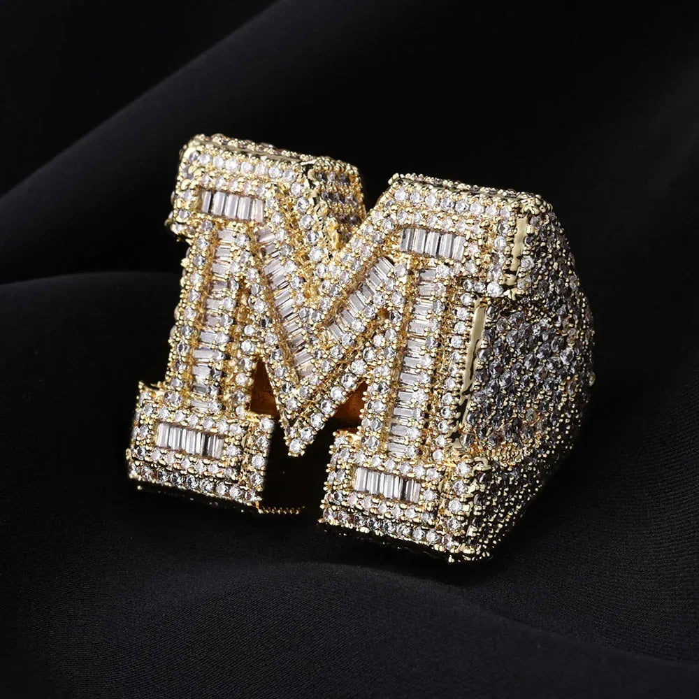 Alphabet Zircon Ring with Full s for Women | High-End Trendy Hip Hop Jewelry | Caratix Jewelry - CaratixJewelry
