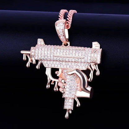 Men's Dripping Squirt Gun Necklace | Premium Copper CZ Streetwear Bling Caratix - CaratixJewelry
