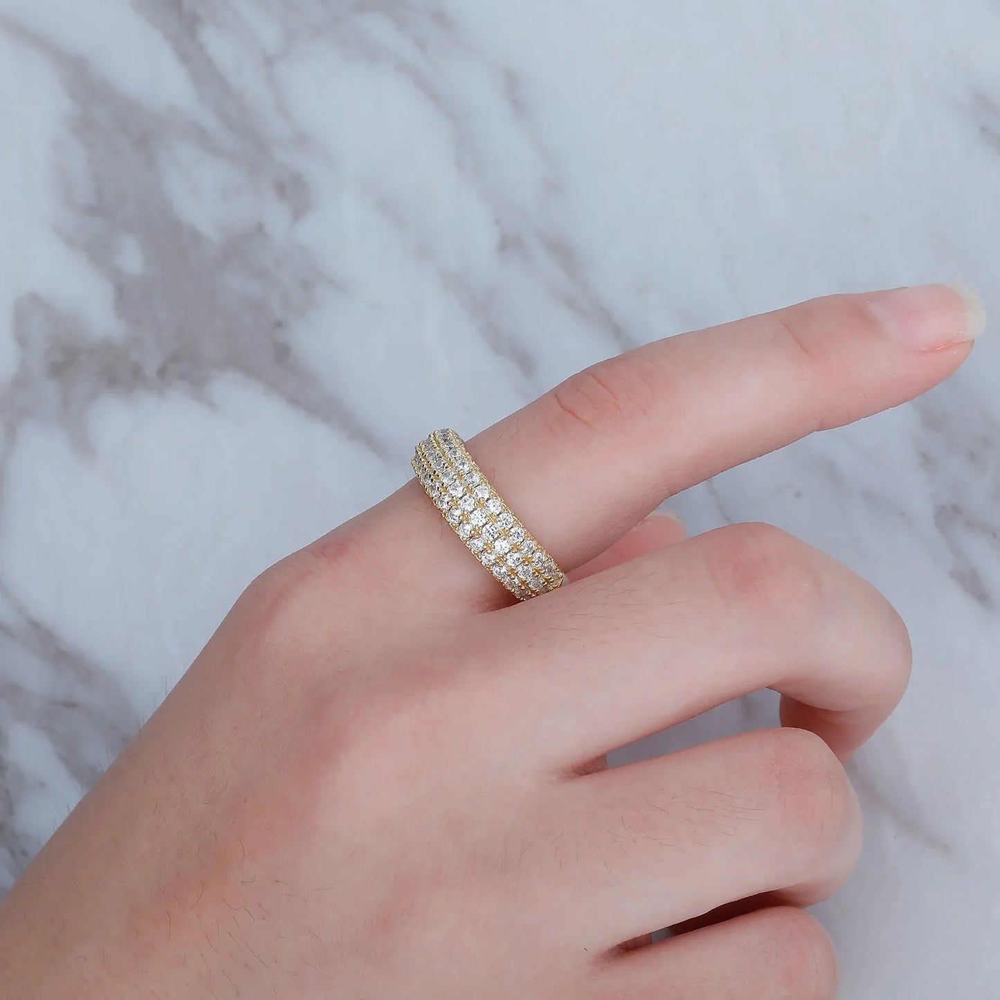 S925 Sterling Silver Starry Night Ring | Full Iced Out Pave Band | Caratix