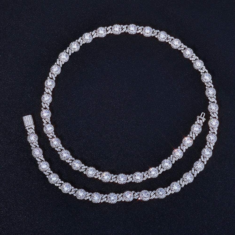 7.5mm Round Bead Cuban Link Zircon Hip Hop Necklace Gold Chain Rapper Style for Men | Caratix Jewelry - CaratixJewelry