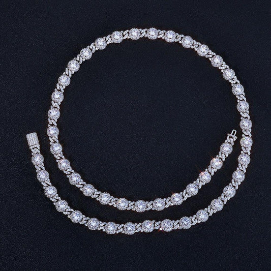 7.5mm Round Bead Cuban Link Zircon Hip Hop Necklace Gold Chain Rapper Style for Men | Caratix Jewelry - CaratixJewelry