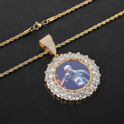 Custom Photo Pendant Iced Out Moissanite Necklace with Micro-Pave Zircon Frame for Men | Caratix Jewelry - CaratixJewelry