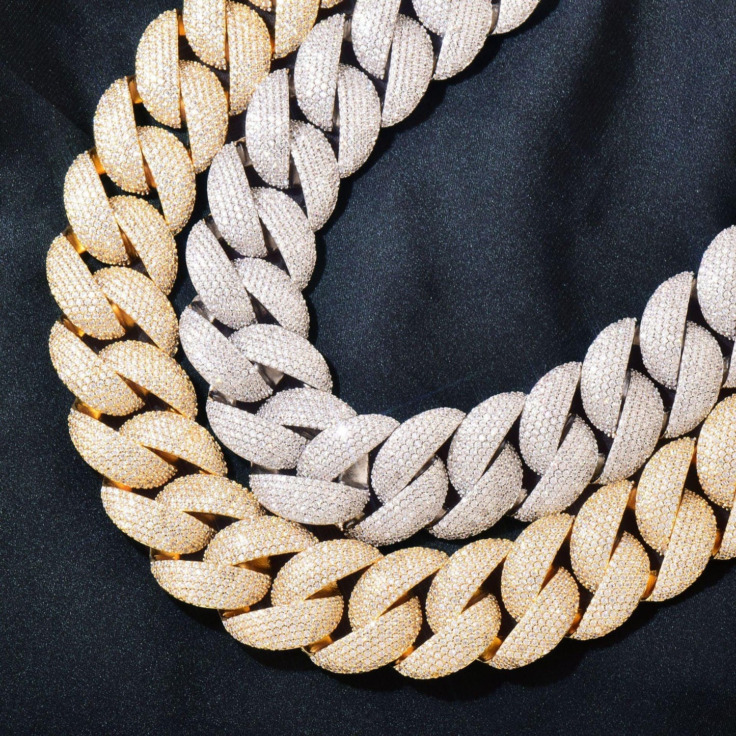 20mm Iced Out Crescent Clasp Cuban Chain with Copper & Zircon - CaratixJewelry