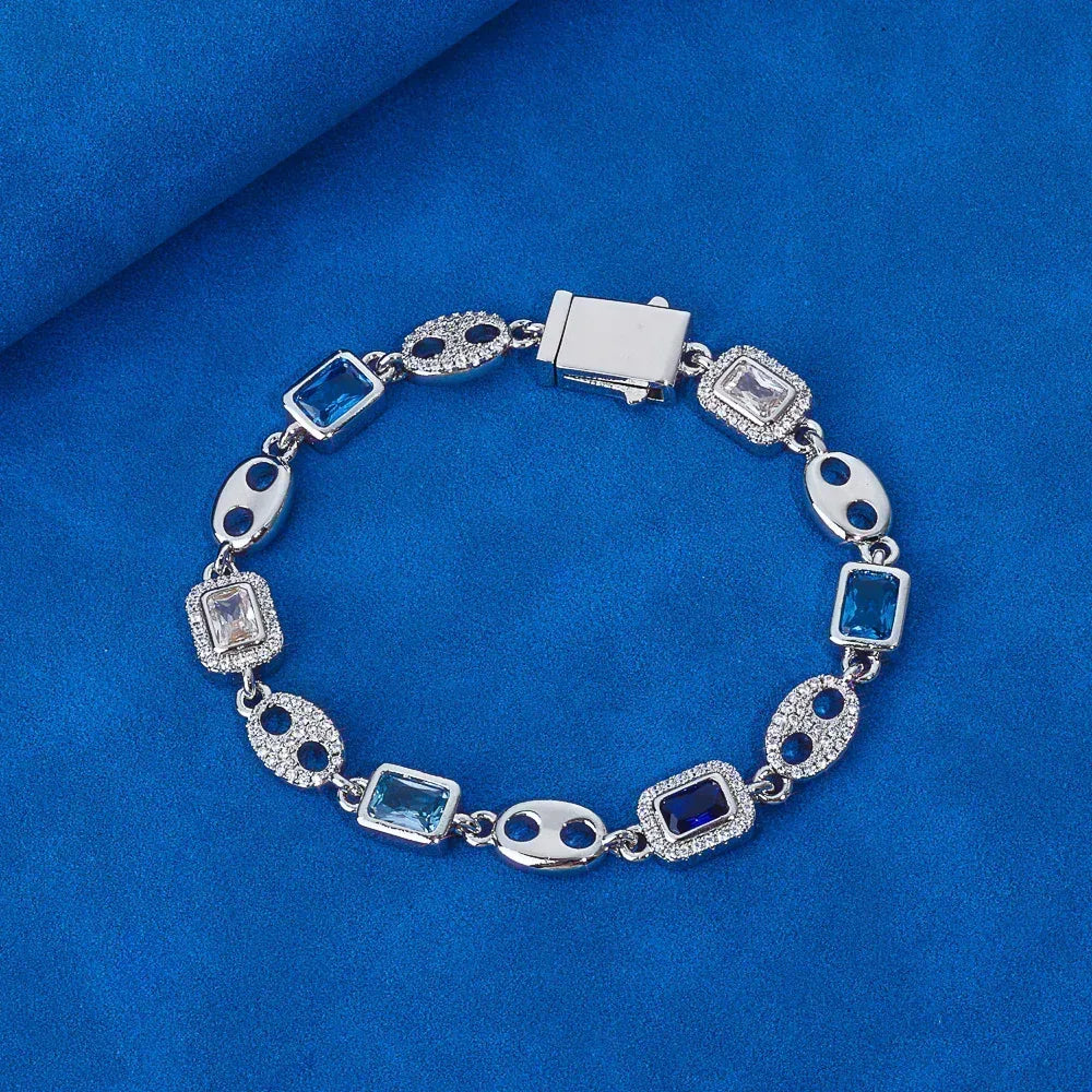 Custom 10mm Blue Gemstone Coffee Bean Chain | Minimalist Iced Out Jewelry | Caratix - CaratixJewelry
