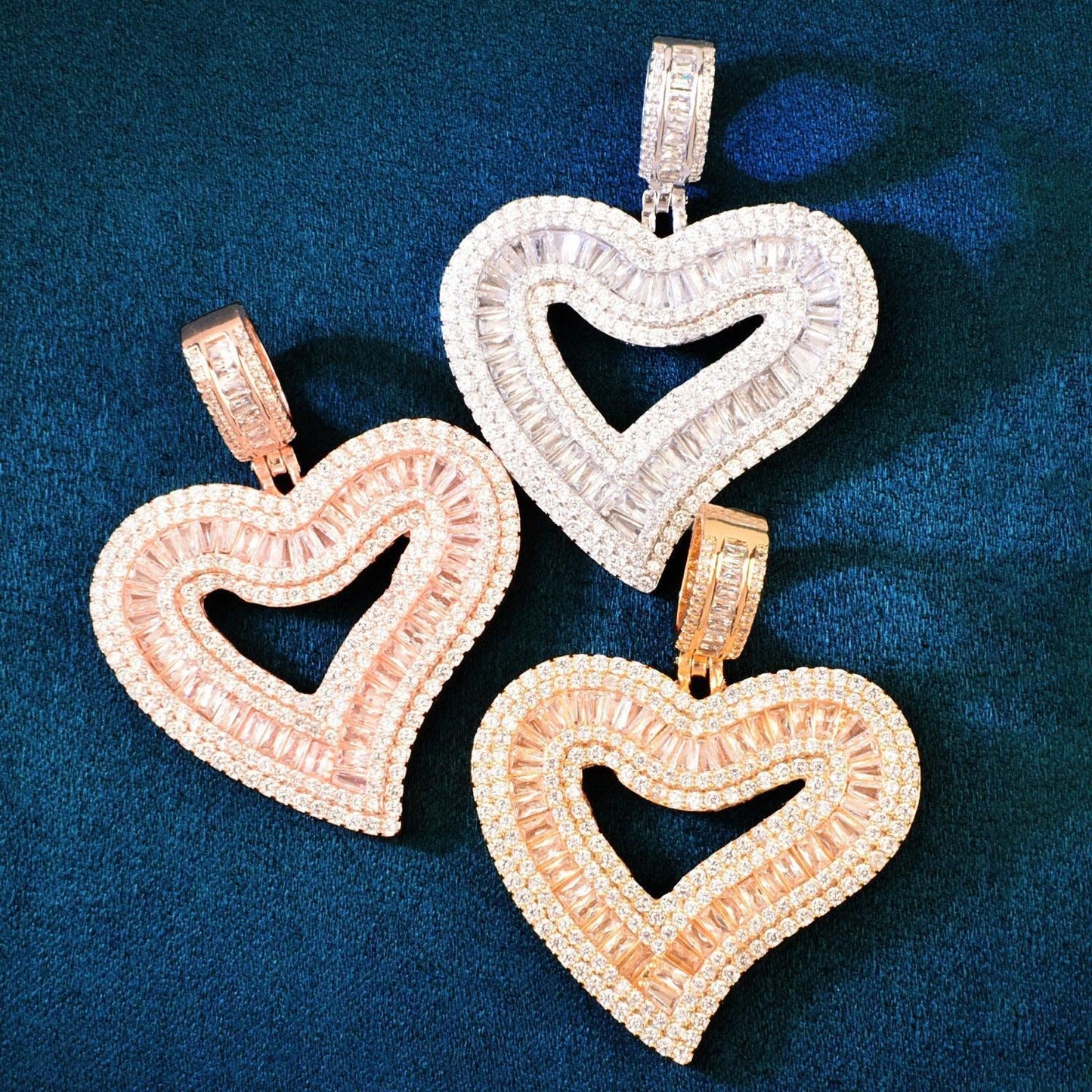 Baguette Heart Pendant Necklace | CZ Iced Out Hip Hop Unisex Trend Jewelry - CaratixJewelry