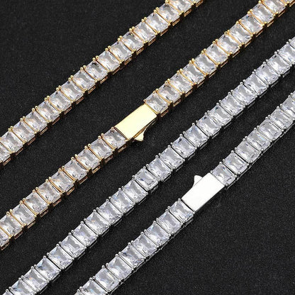 6mm Iced Out Tennis Chain Necklace Rectangle Zircon Cuban Link Chain Style | Caratix Jewelry - CaratixJewelry