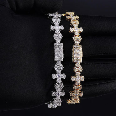 Iced Out Cross Chain Bracelet Zircon Box Clasp Hip Hop Jewelry for Women | Caratix Jewelry - CaratixJewelry