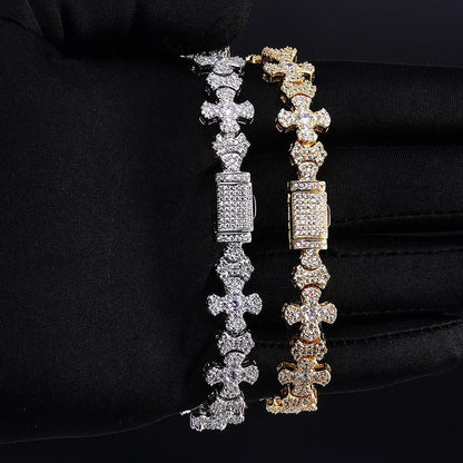 Iced Out Cross Chain Bracelet Zircon Box Clasp Hip Hop Jewelry for Women | Caratix Jewelry - CaratixJewelry