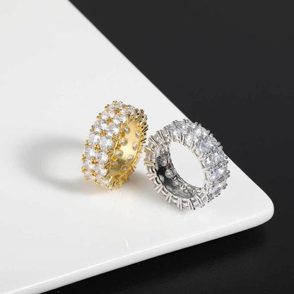 Hollow Double Row Zircon Ring Hip Hop Jewelry Bling Ring for Men | Caratix Jewelry - CaratixJewelry