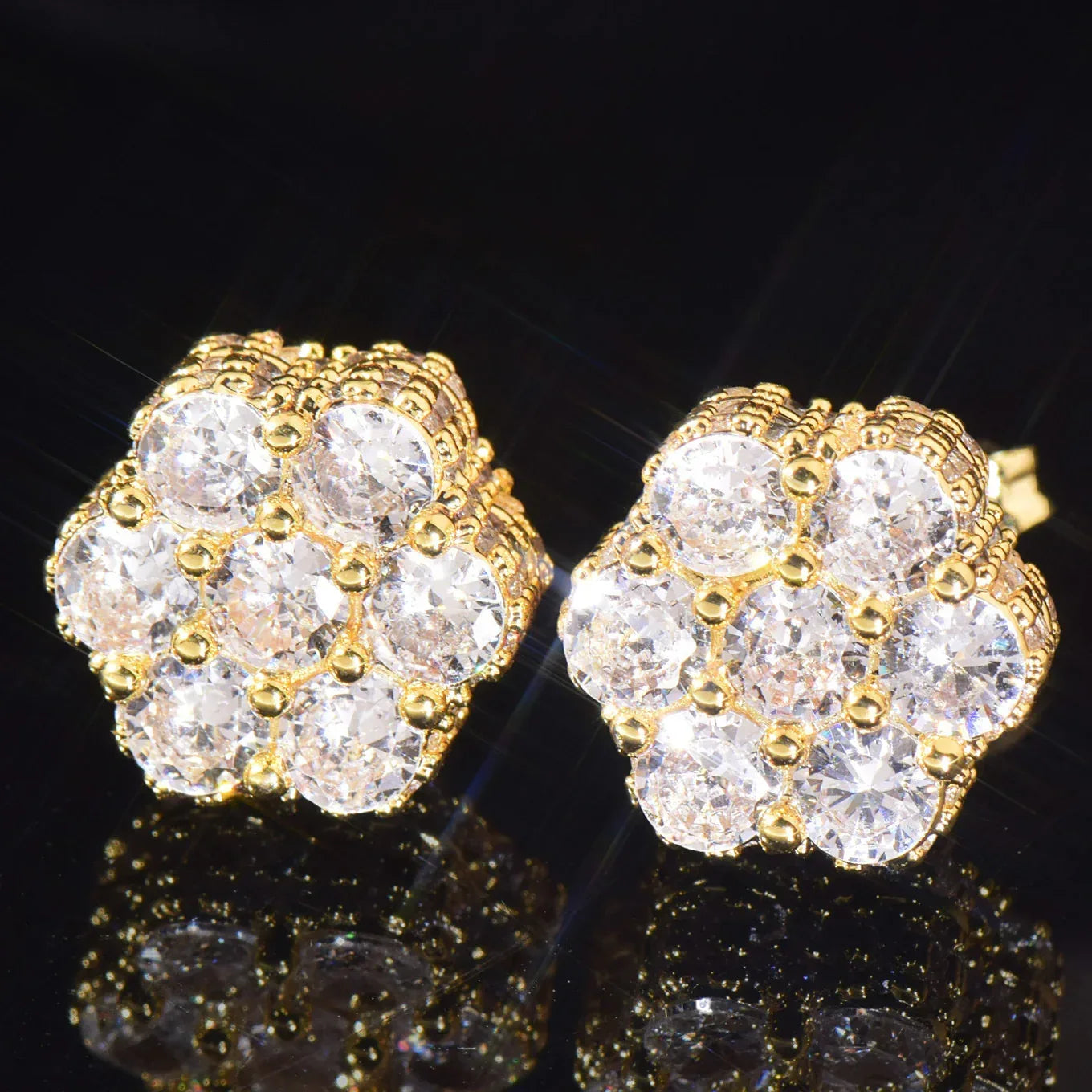 Round Zircon Stud Earrings with 925 Silver Needle | Iced Out Copper Earrings for Men & Women | Caratix Jewelry - CaratixJewelry