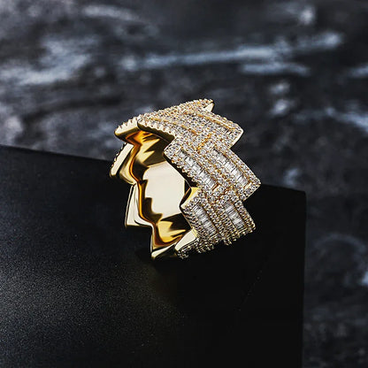 24mm Giant Iced Out Rhombus Ring | Solid Back Heavyweight Bling | Caratix