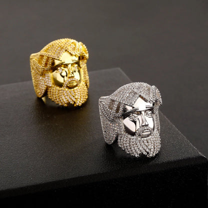 Relief Portrait Men's Ring | 5A Grade Zirconia Gold Band | Caratix