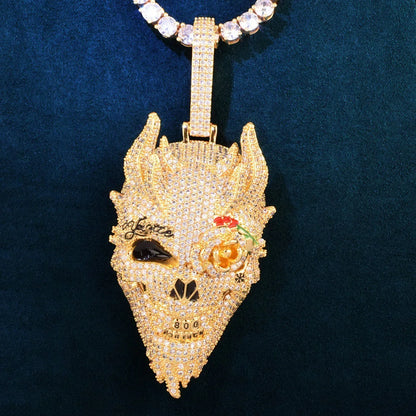 Iced Out Skull Pendant Necklace | CZ Hip Hop Vintage Streetwear Men’s Jewelry - CaratixJewelry