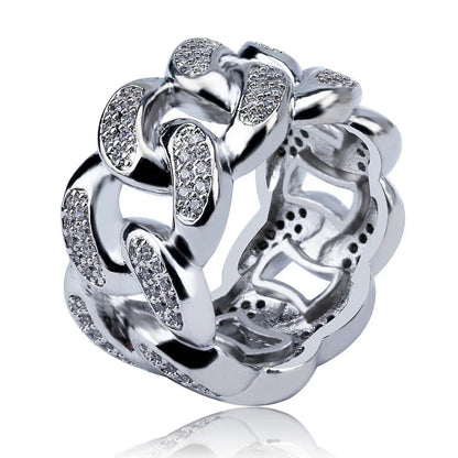 Iced Out Cuban Link Ring | Men's & Women's Pave Zirconia Band | Caratix