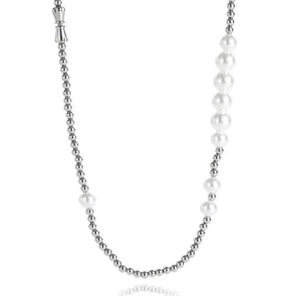 Pearl Beaded Necklace Stainless Steel Ball Chain Vintage Design | Caratix Jewelry - CaratixJewelry