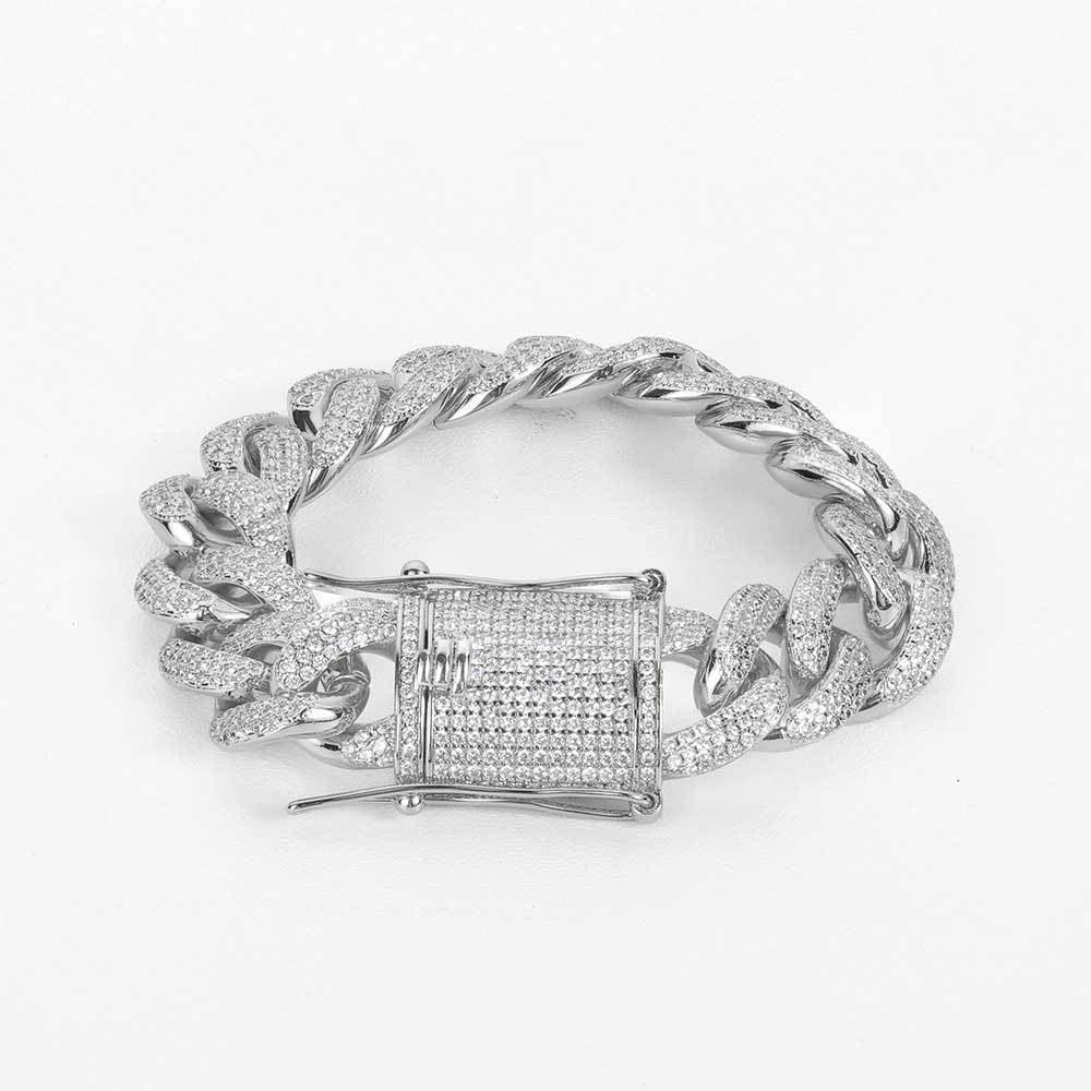 Custom 15mm Triple-Row Iced Out Bracelet Gold Chain Style - CaratixJewelry