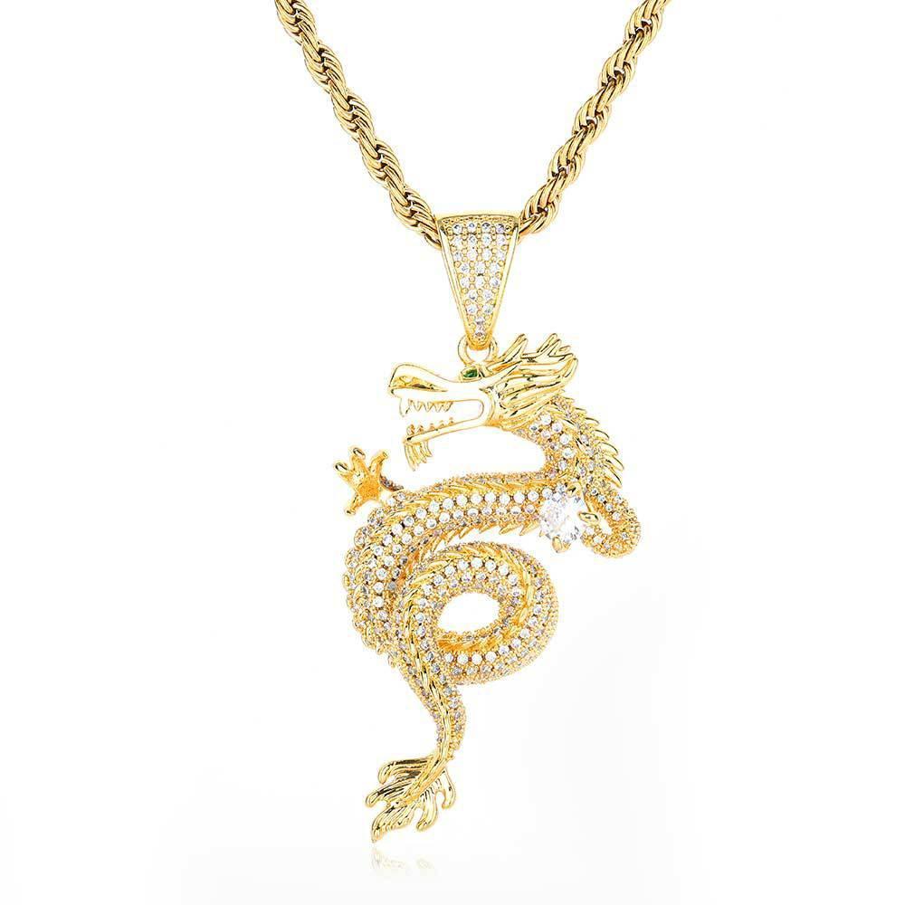 Zodiac Dragon Iced Out Pendant Zircon Necklace for Men | Caratix Jewelry - CaratixJewelry