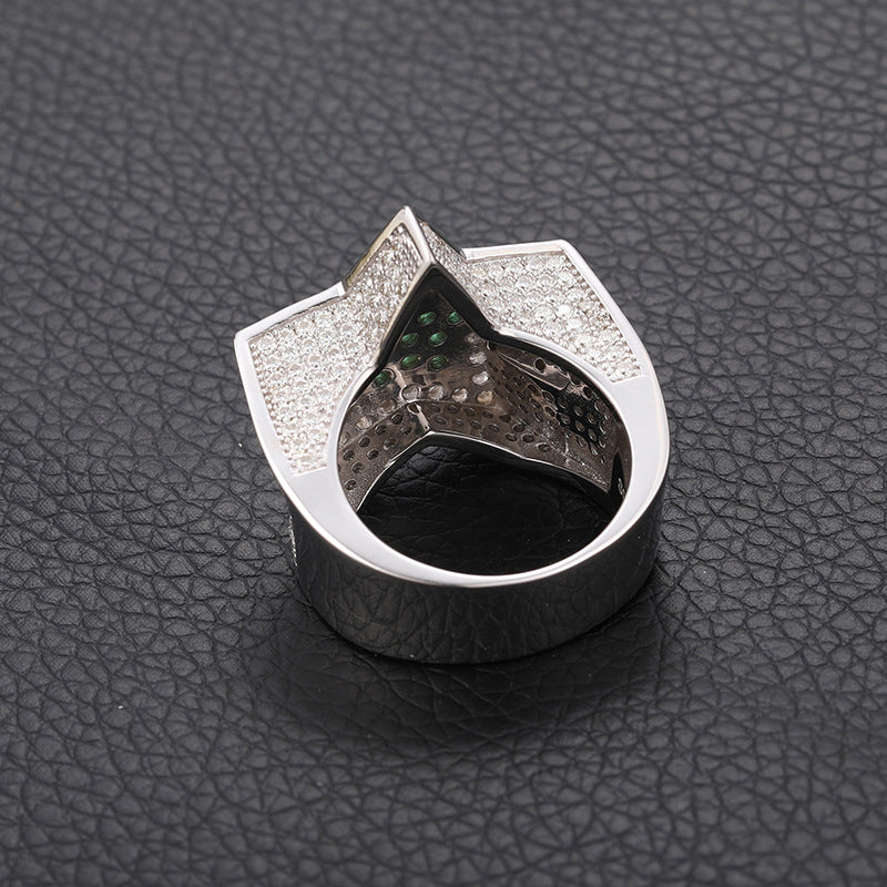 Men's S925 Sterling Silver Moissanite Star Ring – Blue Sapphire Hip-Hop Statement Band