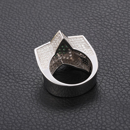Men's S925 Sterling Silver Moissanite Star Ring – Blue Sapphire Hip-Hop Statement Band