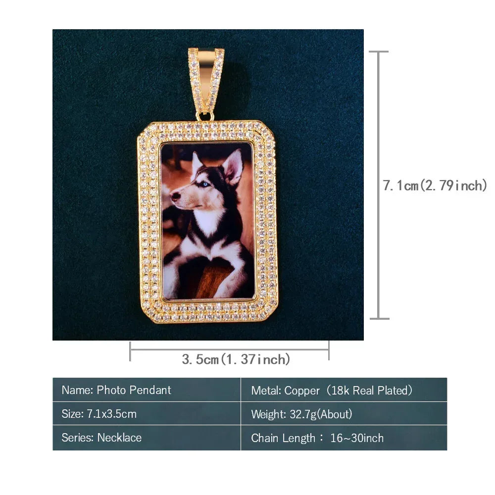 Dog Tag Photo Frame Pendant | CZ Iced Out DIY Custom Picture Hip Hop Necklace - CaratixJewelry