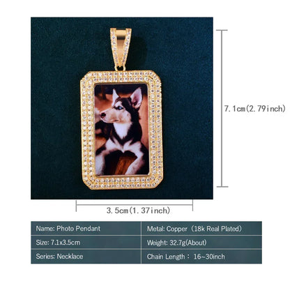 Dog Tag Photo Frame Pendant | CZ Iced Out DIY Custom Picture Hip Hop Necklace - CaratixJewelry