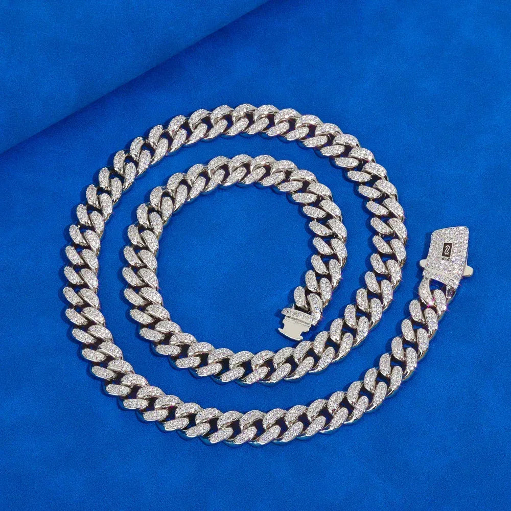 12mm Double-Row Moissanite Moroccan Cuban Chain in S925 Sterling Silver - CaratixJewelry