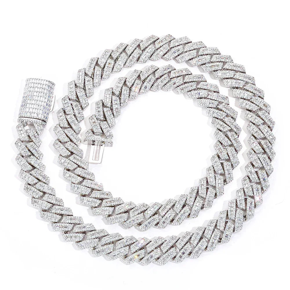 14mm Mixed-Cut Moissanite T-Bar Chain for Men – S925 Sterling Silver Luxury Hip Hop Necklace - CaratixJewelry