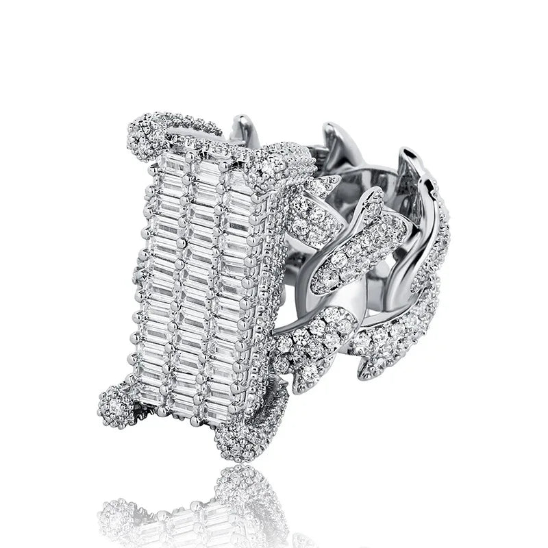 Iced Out Cuban Link Ring | Rectangular Zirconia Men's Band | Caratix