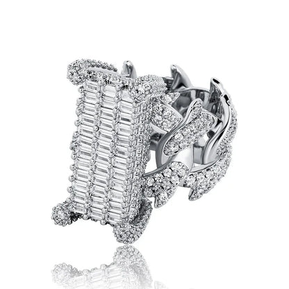 Iced Out Cuban Link Ring | Rectangular Zirconia Men's Band | Caratix