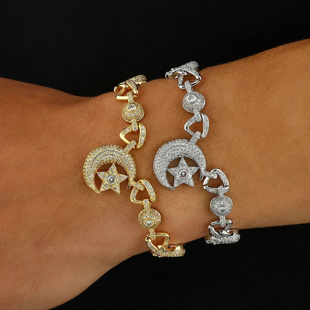 Custom 10mm Moon Star Necklace & Bracelet Gold Chain for Rapper | Caratix - CaratixJewelry