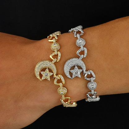 Custom 10mm Moon Star Necklace & Bracelet Gold Chain for Rapper | Caratix - CaratixJewelry