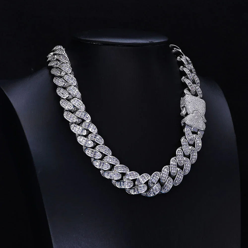 18mm Triple Row T Cut Zircon Cuban Necklace Hip Hop Jewelry - CaratixJewelry
