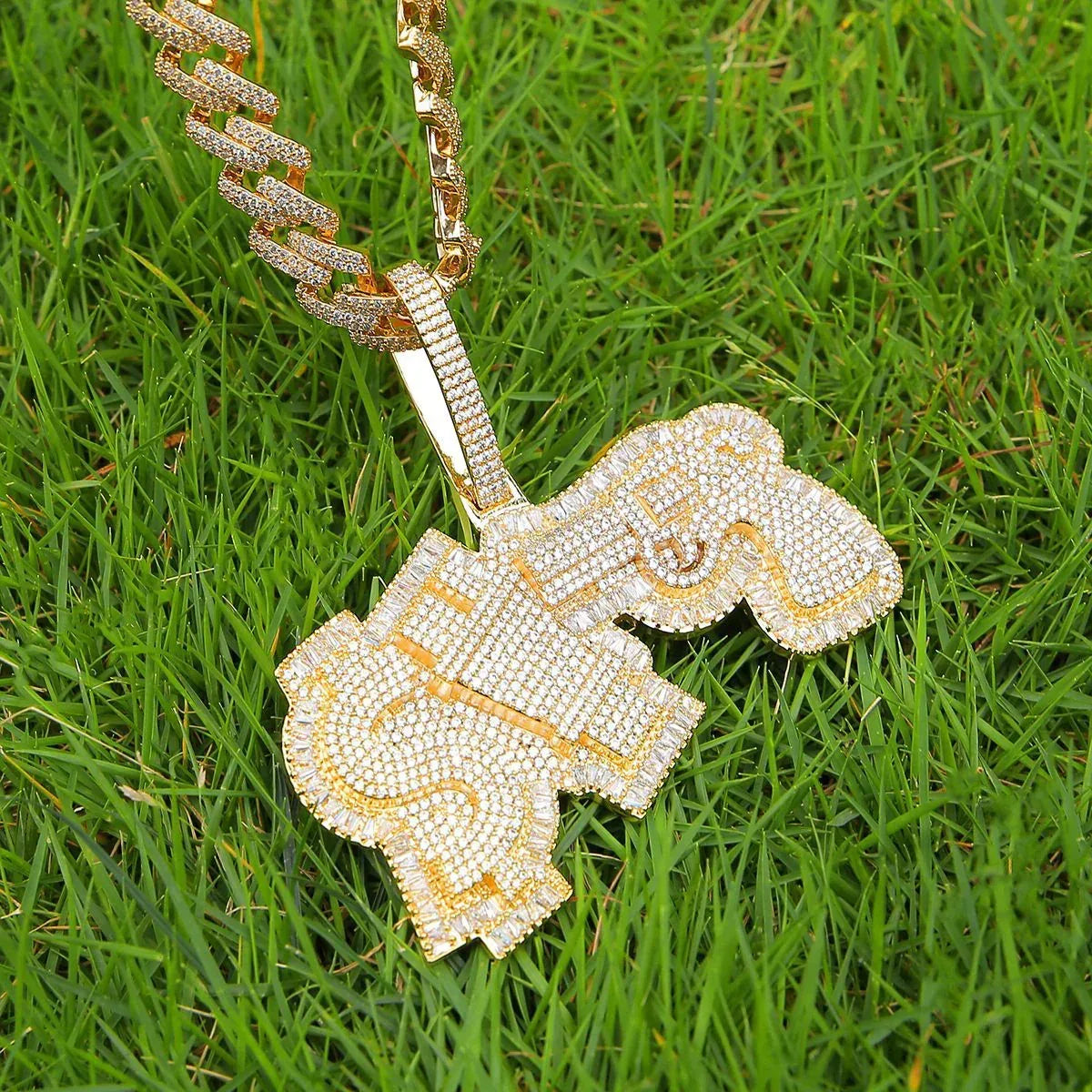 Men's Gun & Cash Necklace | Premium Copper CZ Hustle Jewelry - CaratixJewelry