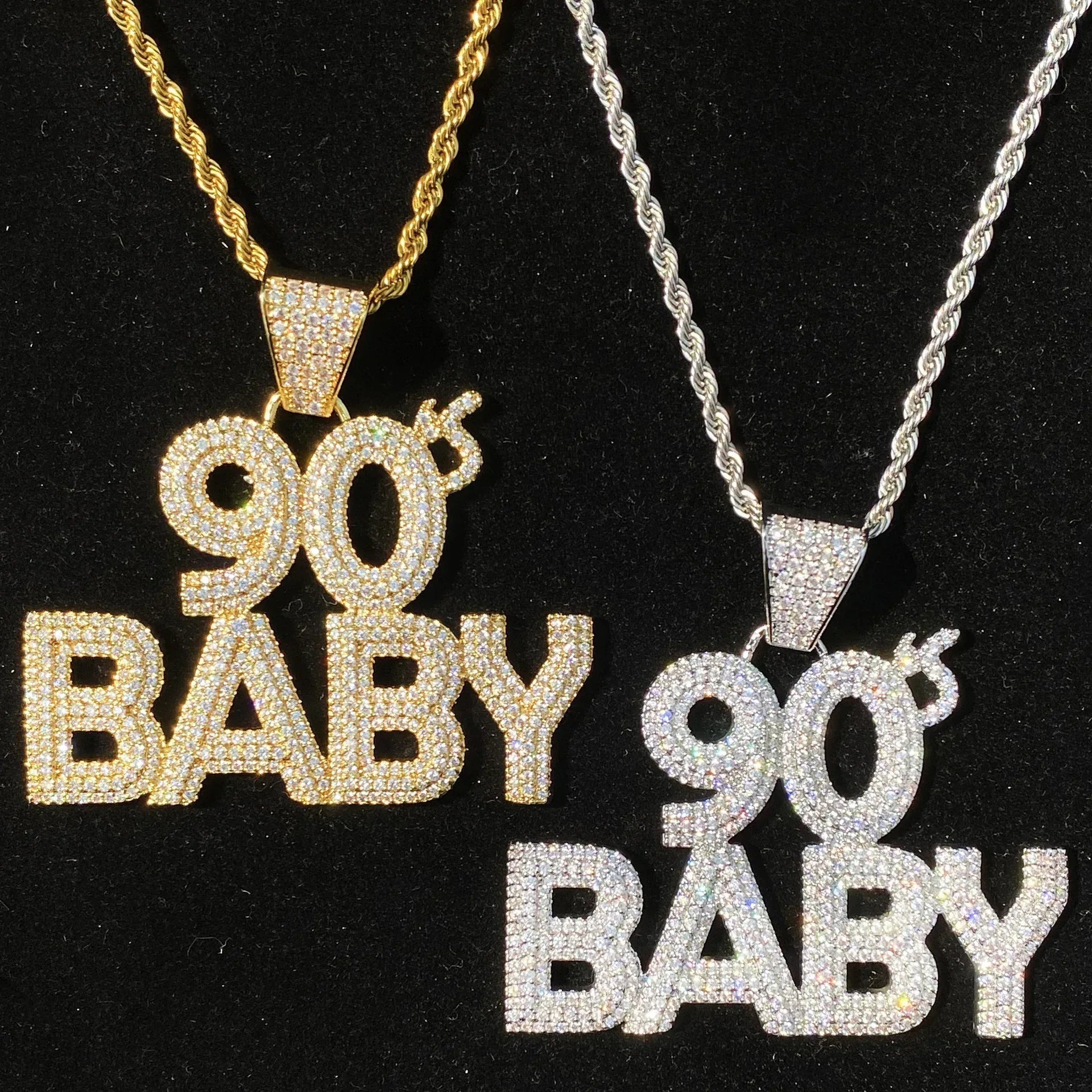 Iced Out "90s BABY" Text Pendant | Women's Y2K Nostalgia Necklace - CaratixJewelry