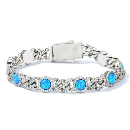 8mm Blue Gemstone Opal Zircon Hip Hop Jewelry Cuban Bracelet - CaratixJewelry