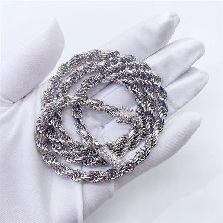 6mm Moissanite Rope Chain with Cuban-Style Clasp – 925 Sterling Silver Iced-Out Hip Hop Streetwear Necklace - CaratixJewelry