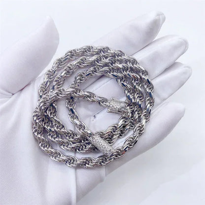 6mm Moissanite Rope Chain with Cuban-Style Clasp – 925 Sterling Silver Iced-Out Hip Hop Streetwear Necklace - CaratixJewelry