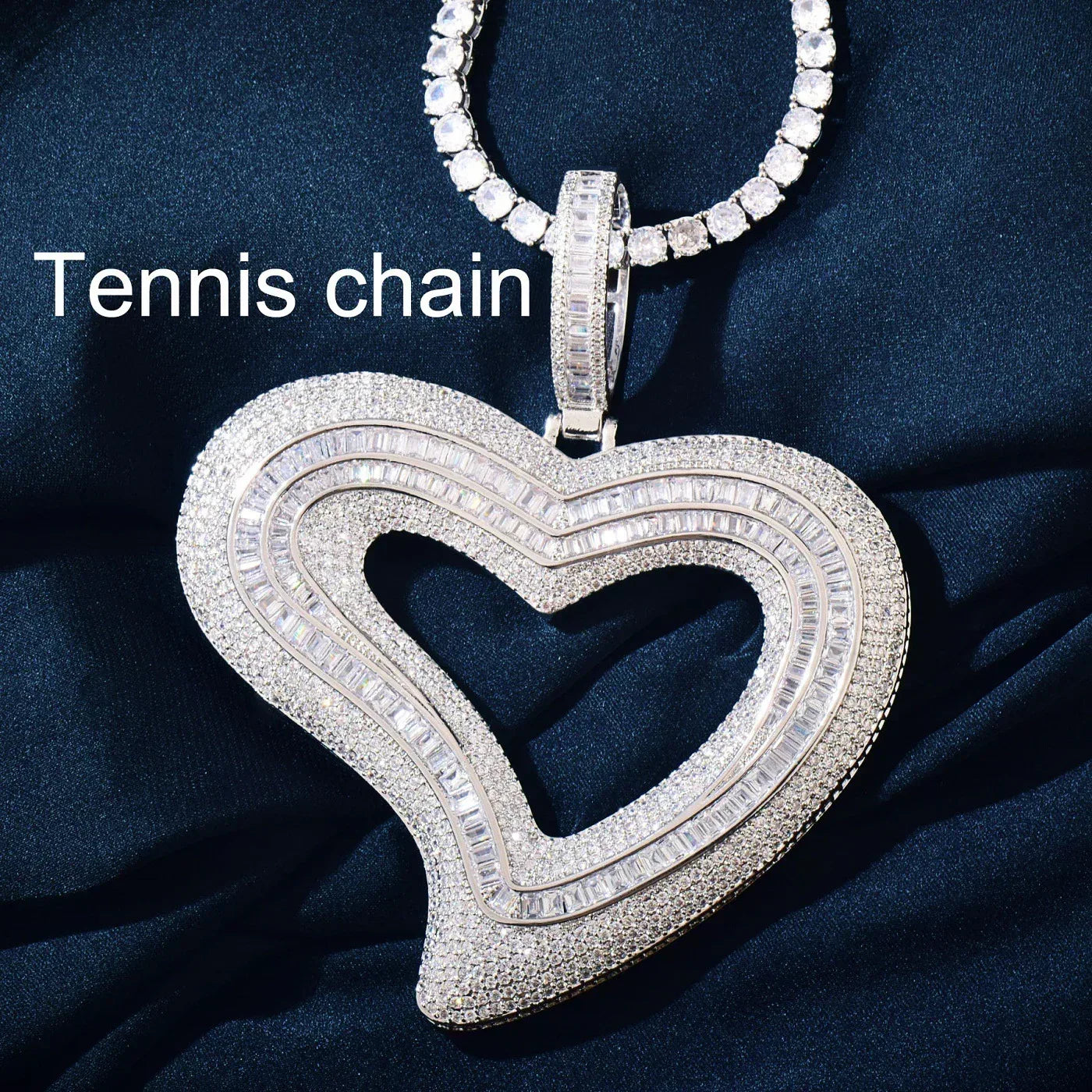 Large Hollow Heart Pendant Necklace | CZ Hip Hop Minimalist Fashion Jewelry - CaratixJewelry