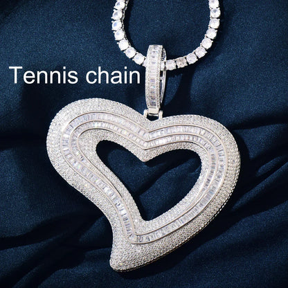 Large Hollow Heart Pendant Necklace | CZ Hip Hop Minimalist Fashion Jewelry - CaratixJewelry