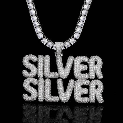 Custom Bubble Letter Pendant Necklace with Zircon Stones for Men and Women | Caratix Jewelry - CaratixJewelry