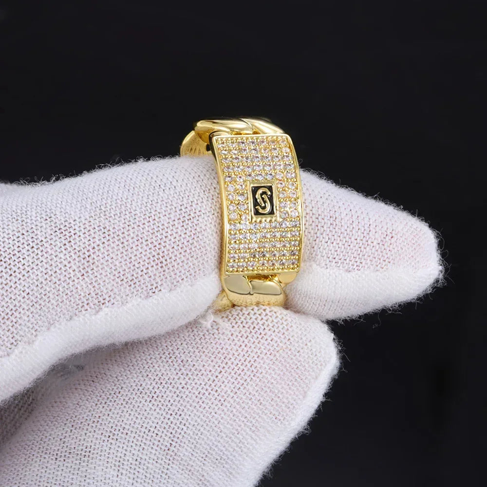 18k Gold Zircon Cuban Ring Hip Hop Jewelry for Men | Caratix Jewelry - CaratixJewelry
