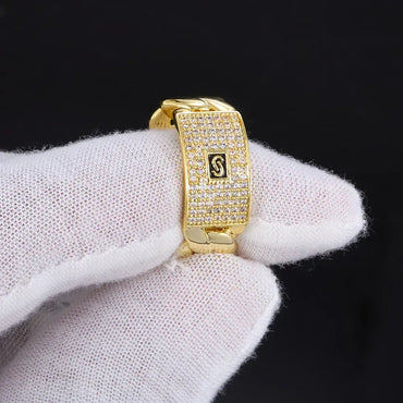 18k Gold Zircon Cuban Ring Hip Hop Jewelry for Men | Caratix Jewelry - CaratixJewelry