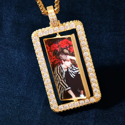 Spinning Photo Dog Tag Pendant | Iced Out CZ Custom Picture Hip Hop DIY Necklace - CaratixJewelry